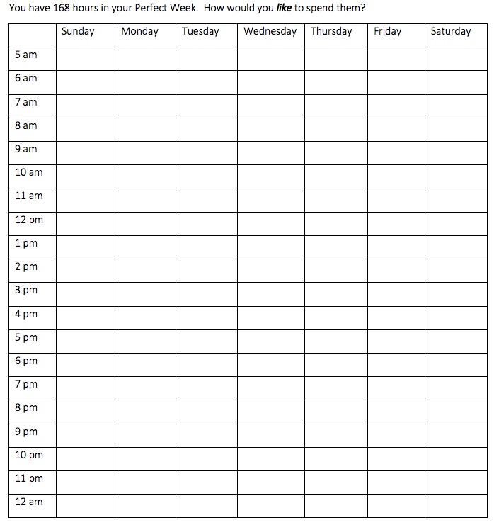 168 hours in a week planning calendar